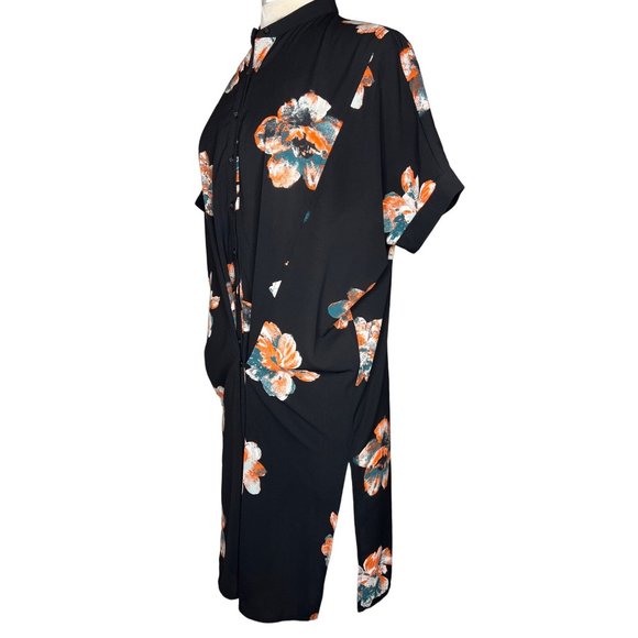 Kimono by Villa dress shirt button front size small black with peach and green f - Picture 2 of 10